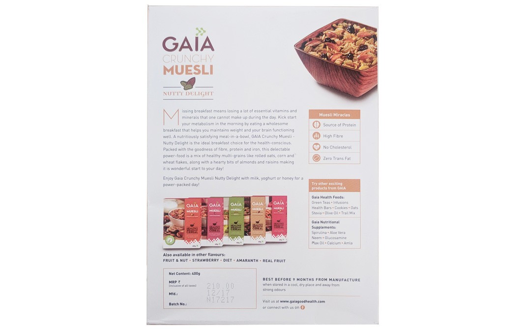 Gaia Crunchy Muesli, Nutty Delight Healthy Breakfas Cereal   Box  400 grams